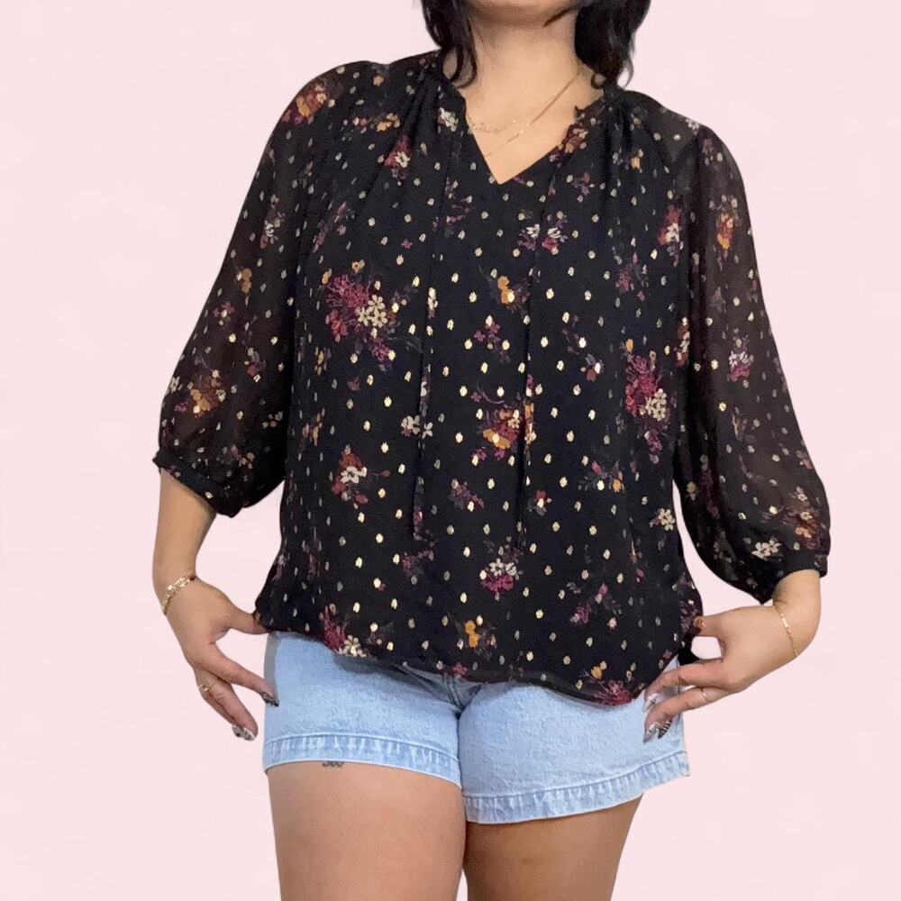 Flowy Black Long Sleeve Size Large Blouse